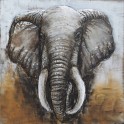 Tableau sur Bois & Métal 3D : Eléphants en savane, L 120 cm