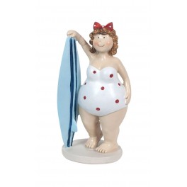 Figurine Bord de Mer : jolie baigneuse, Modèle SURF & Noeud. H 16 cm