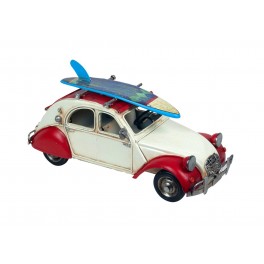 Voiture 2 CV Surf : Modèle Blanc & Rouge, L 27 cm