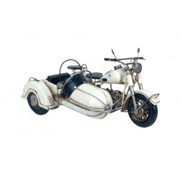 Moto Side Car : Véhicule 2 places, Blanc. L 34 cm