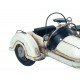 Moto Side Car : Véhicule 2 places, Blanc. L 34 cm