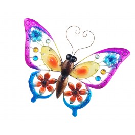 Papillon mural arc en ciel, violet & jaune L 42 cm