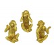 Figurines Résine 3 Singes de la Sagesse, Gold Design, H 9,5 cm