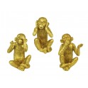 Figurines Résine 3 Singes de la Sagesse, Gold Design, H 9,5 cm