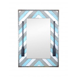 Grand Miroir Mural Thème Marin en Bois, Bleu, Blanc et Gris, H 102 cm