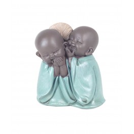 Figurines 2 Moines en Confidence, Petit Modèle Bouddha en résine, H 8,5 cm