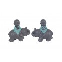 Set 2 Figurines Résine : Mini Bonze Baby Zen sur éléphant, H 12 cm