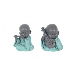 Figurine Résine : Set 2 Minis Bouddha assortis Musique, Baby Zen, H 7 cm
