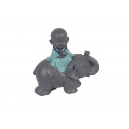 Figurine Résine : Mini Bonze Baby Zen sur éléphant, H 12 cm