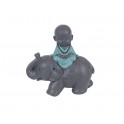 Figurine Résine : Mini Bonze Baby Zen sur éléphant, H 12 cm