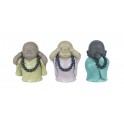 Grandes Figurines en Résine : 3 Moines de la Sagesse et Chapelet Baby Zen, H 18 cm
