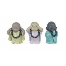 Set de 3 Mini-Moines de la Sagesse Assis 2, Collection Baby Zen, H 7,5 cm