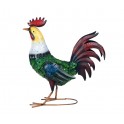 Déco Jardin Métal : Grand Coq Multicolore, Panache Bordeaux, H 52 cm