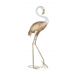 Figurine Métal Tropicale : Flamant Rose, Design Or. H 110 cm