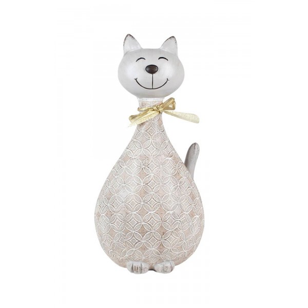 Grande Figurine Resine Chat Motif Allover Retro H 28 Cm