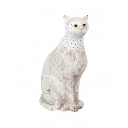 Grande figurine en résine : Chat Assis, yeux jaunes. H 27 cm