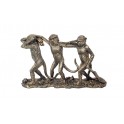 Grande Statuette Antic Line : Défilé de 3 Singes de la Sagesse, L 41 cm