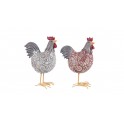 Poule résine & crochet 12 cm, modèle rose et bleu