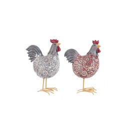 Poule résine & crochet 12 cm, modèle rose et bleu