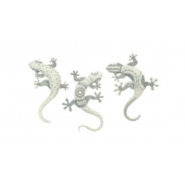 Set 2 Geckos en Résine : Collection Argentée, H 14 cm