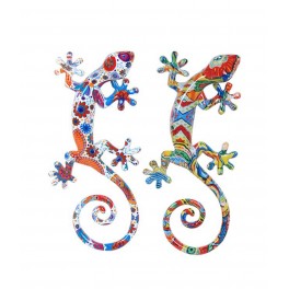 Set 2 Geckos Muraux Multicolores, Série Kolor 3, H 17 cm