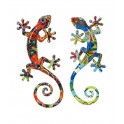 Set 2 Geckos Muraux Multicolores, Série Kolor 4, H 17 cm