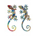 Set 2 Geckos Muraux Multicolores, Série Kolor 3, H 20,5 cm