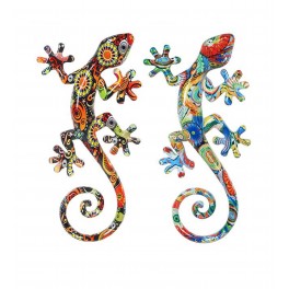 Set 2 Geckos Muraux Multicolores, Série Kolor 4, H 20,5 cm