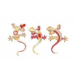 Set 3 Geckos en Résine : Collection Écarlate, H 14 cm