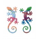 Déco Gecko Mural : Set 2 lézards Multicolores, H 22 cm