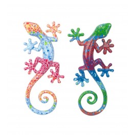 Déco Gecko Mural : Set 2 lézards Multicolores, H 20 cm