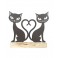 Figurine Chat : Duo Chats en Métal sur Socle, L 26 cm.