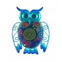 Chouette murale Métal : Bleu Mandala, Collection Victoria, H 19 cm