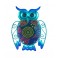Chouette murale Métal : Bleu Mandala, Collection Victoria, H 19 cm
