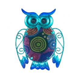 Chouette murale Métal : Bleu Mandala, Collection Victoria, H 25 cm