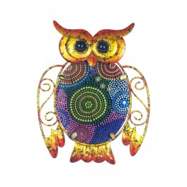 Chouette murale Métal : Orange Mandala, Collection Victoria, H 25 cm