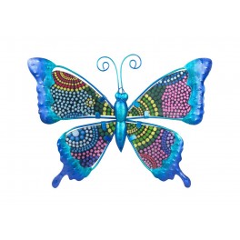 Papillon Mural en Fer : Bleu Mandala, Collection Victoria, L 32 cm