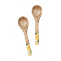 Set de 2 Cuillères en Bois de Manguier : Thème Citrons. H 34 cm.