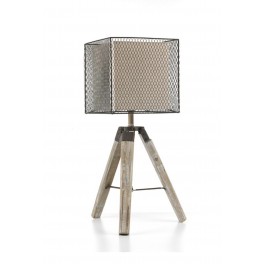 Lampe Bois & Métal : Modèle Carré Industriel. H 64 cm