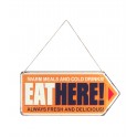 Plaque métal : Modèle Eat Here, Orange. L 40 cm