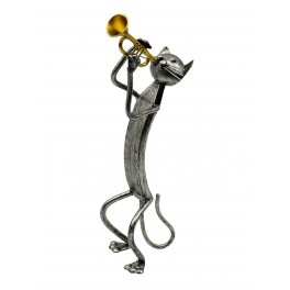 Statuette fer Musique : Le chat Trompettiste, H 32 cm