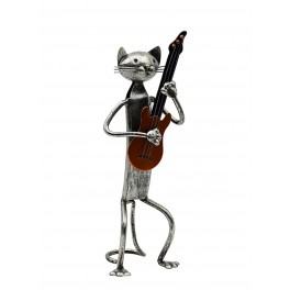 Statuette fer Musique : Le chat Guitariste, H 29 cm