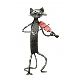 Statuette fer Musique : Le chat Violoniste, H 28 cm