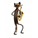 Statuette fer Musique : Le Chat Saxophoniste Cuivré, H 26 cm