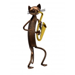 Statuette fer Musique : Le Chat Saxophonste, H 25 cm