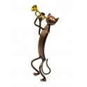 Statuette fer Musique : Le chat Trompettiste Cuivré, H 31 cm