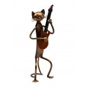 Statuette fer Musique : Le chat Guitariste Cuivré, H 29 cm