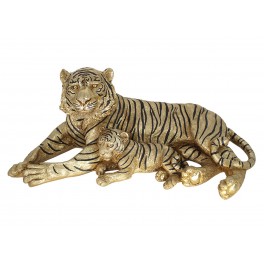 Statuette Tigre et Tigron allongés XL, Modèle Gold Design, L 64 cm