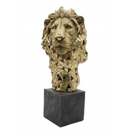 Statuette Tête de Lion sur socle, Gold Design, H 44 cm