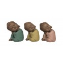 Set de 3 Bouddhas Assis, Tête sur le Genoux. Coll Méditation, H 11 cm